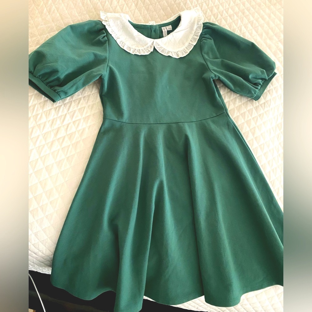 Janie & Jack Green Girls Dress with White Collar